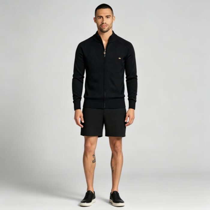 Men's Full Zip Stand Collar Diamond Textured Knit Cardigan Raglan Sleeve Warm Business Casual Knit Jacket - Image 14
