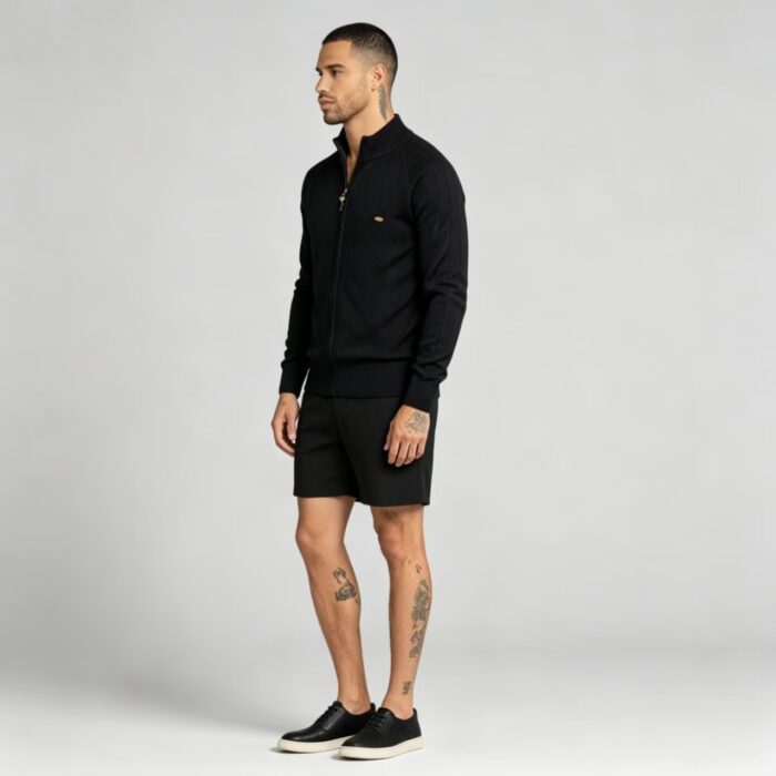 Men's Full Zip Stand Collar Diamond Textured Knit Cardigan Raglan Sleeve Warm Business Casual Knit Jacket - Image 15