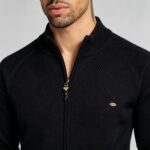Men's Full Zip Stand Collar Diamond Textured Knit Cardigan Raglan Sleeve Warm Business Casual Knit Jacket - Image 16