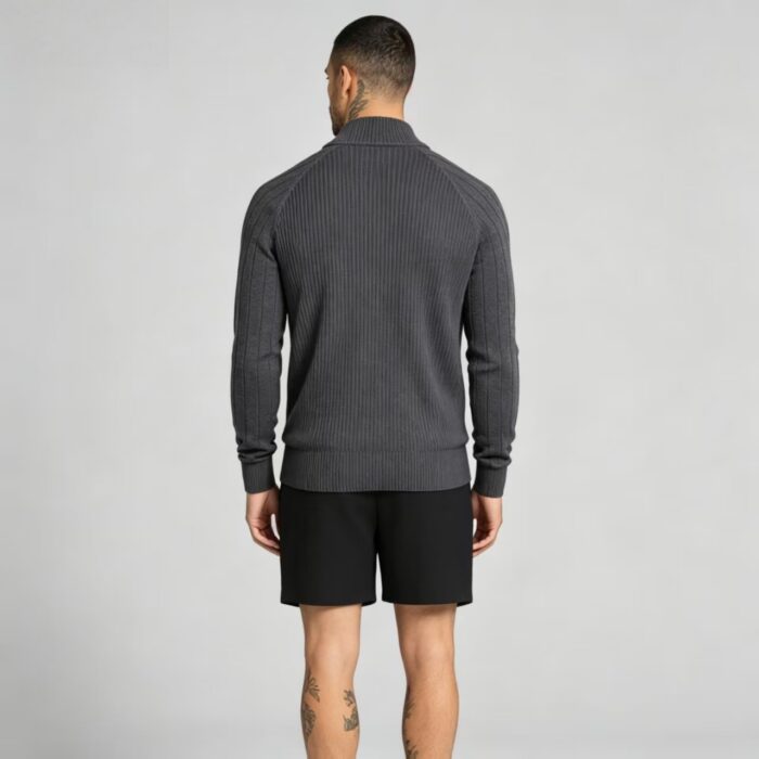 Men's Full Zip Stand Collar Diamond Textured Knit Cardigan Raglan Sleeve Warm Business Casual Knit Jacket - Image 21