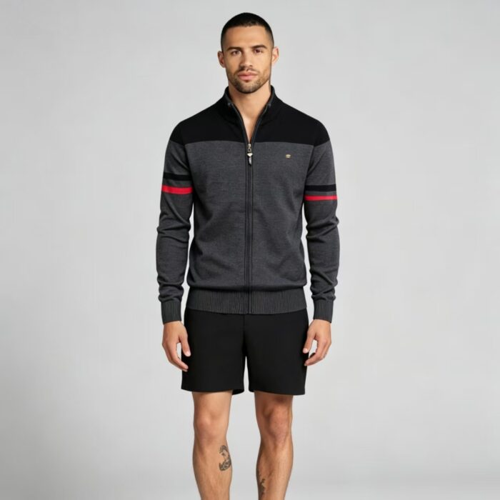 Men's Soft Stretch Color Block Zip Knit Cardigan Multi Occasion Breathable Daily Travel Lightweight Outer Sweater - Image 2