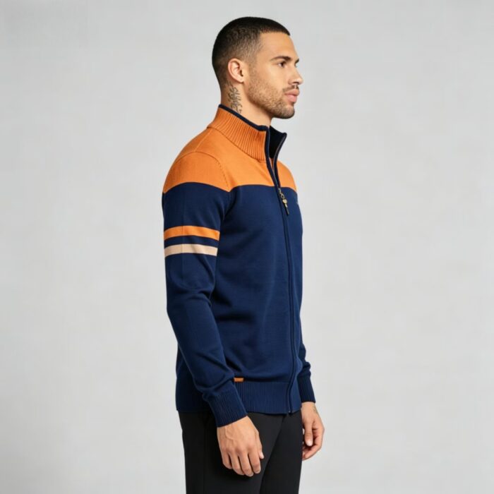 Men's Soft Stretch Color Block Zip Knit Cardigan Multi Occasion Breathable Daily Travel Lightweight Outer Sweater - Image 8
