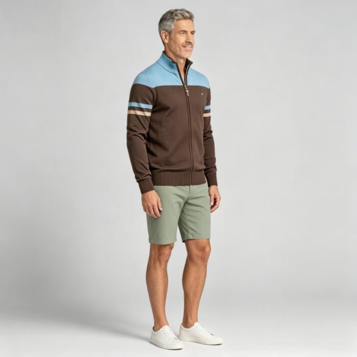 Men's Soft Stretch Color Block Zip Knit Cardigan Multi Occasion Breathable Daily Travel Lightweight Outer Sweater - Image 12