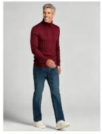 Men's Full Vertical Rib Fold Over Turtleneck Knit Sweater Slim Fit Warm Business Fall Winter Layering Pullover - Image 3