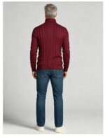 Men's Full Vertical Rib Fold Over Turtleneck Knit Sweater Slim Fit Warm Business Fall Winter Layering Pullover - Image 4