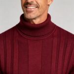 Men's Full Vertical Rib Fold Over Turtleneck Knit Sweater Slim Fit Warm Business Fall Winter Layering Pullover - Image 2