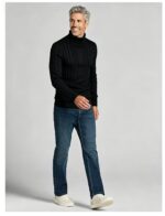 Men's Full Vertical Rib Fold Over Turtleneck Knit Sweater Slim Fit Warm Business Fall Winter Layering Pullover - Image 6