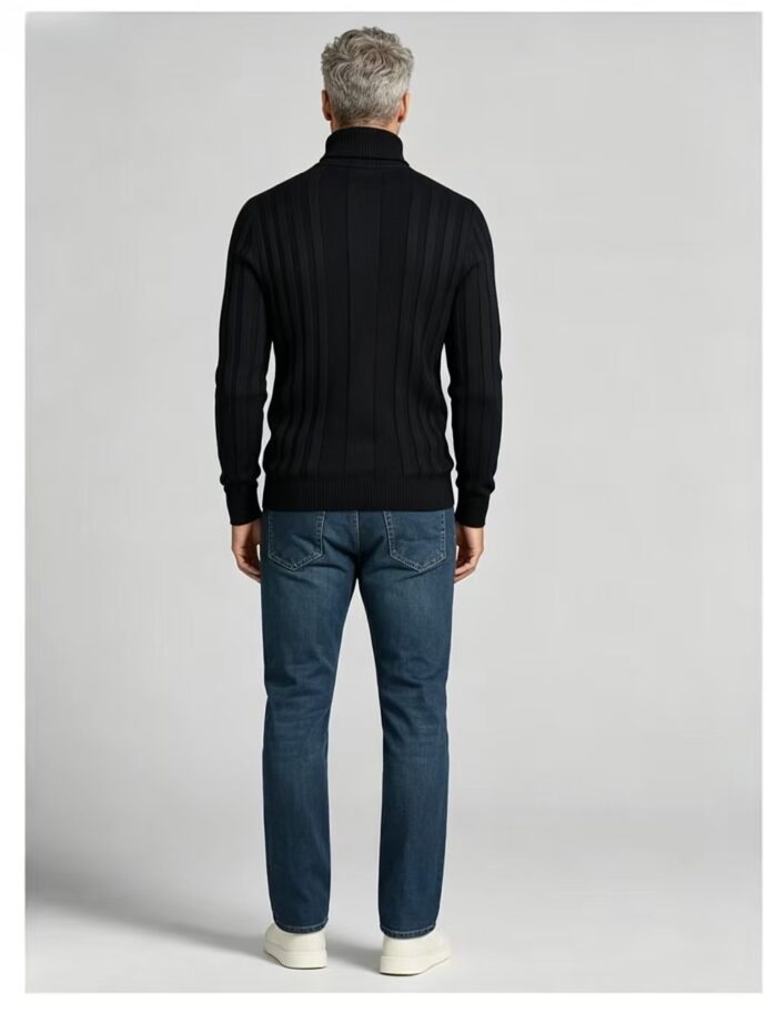 Men's Full Vertical Rib Fold Over Turtleneck Knit Sweater Slim Fit Warm Business Fall Winter Layering Pullover - Image 7