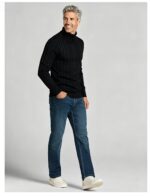Men's Full Vertical Rib Fold Over Turtleneck Knit Sweater Slim Fit Warm Business Fall Winter Layering Pullover - Image 8