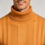 Men's Full Vertical Rib Fold Over Turtleneck Knit Sweater Slim Fit Warm Business Fall Winter Layering Pullover - Image 13