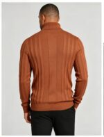 Men's Full Vertical Rib Fold Over Turtleneck Knit Sweater Slim Fit Warm Business Fall Winter Layering Pullover - Image 16
