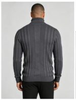 Men's Full Vertical Rib Fold Over Turtleneck Knit Sweater Slim Fit Warm Business Fall Winter Layering Pullover - Image 20