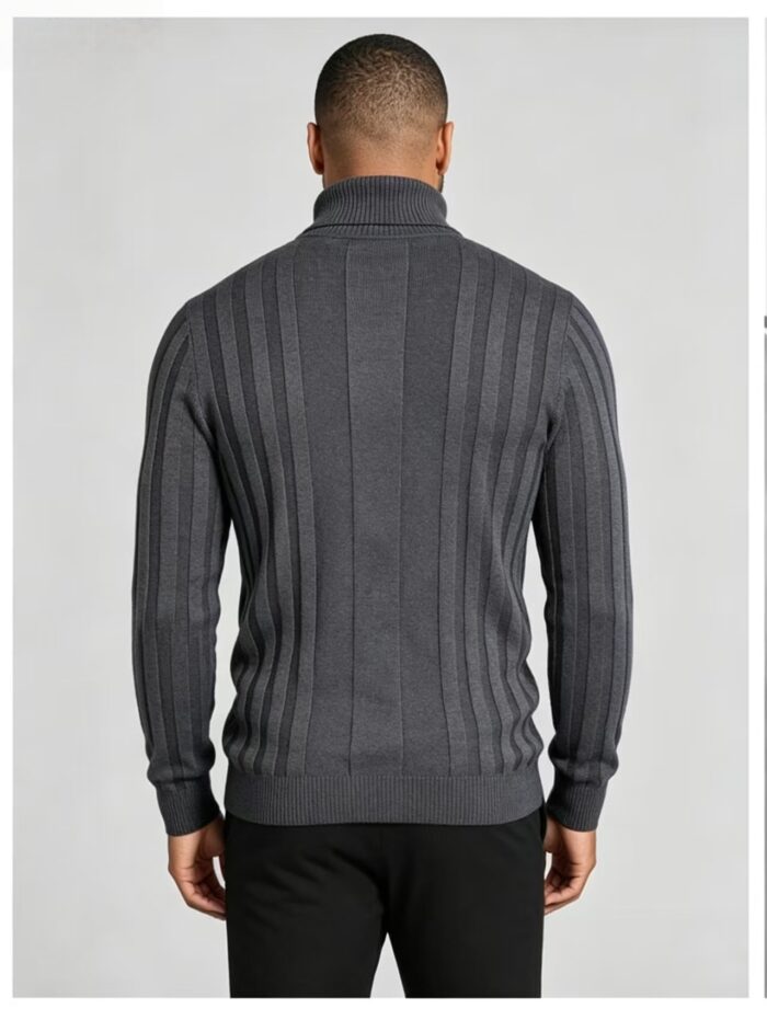 Men's Full Vertical Rib Fold Over Turtleneck Knit Sweater Slim Fit Warm Business Fall Winter Layering Pullover - Image 20