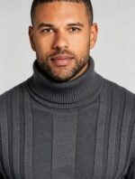 Men's Full Vertical Rib Fold Over Turtleneck Knit Sweater Slim Fit Warm Business Fall Winter Layering Pullover - Image 22