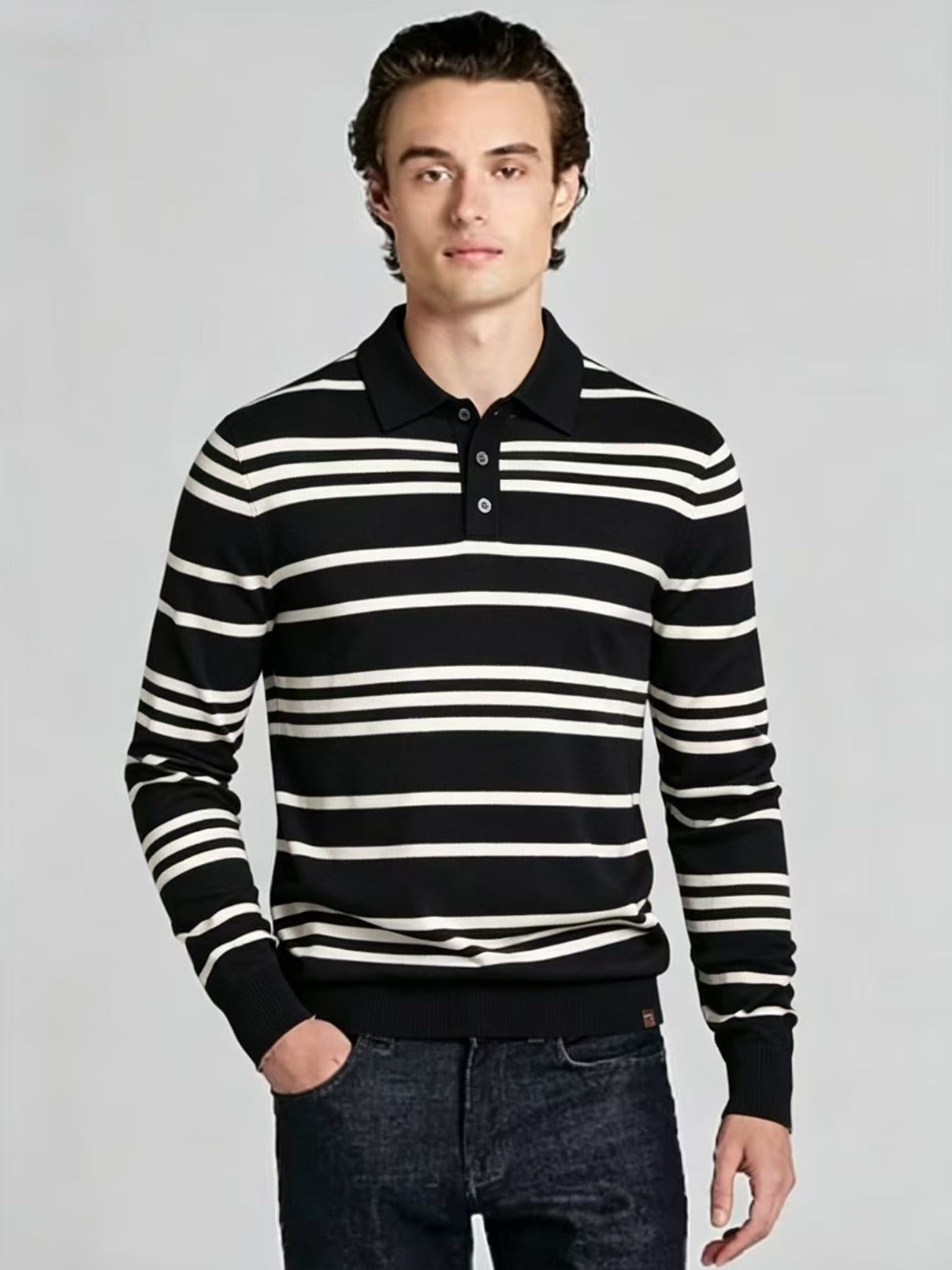 微信图片_20260613195040_2465_4 Men's Stretch Breathable Retro Horizontal Stripe Polo Knit Sweater Multi Occasion Daily Office Travel Lightweight Warm Base Layer Top - Image 1