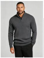 Men's Vertical Rib Quarter Zip Knit Sweater - Image 6