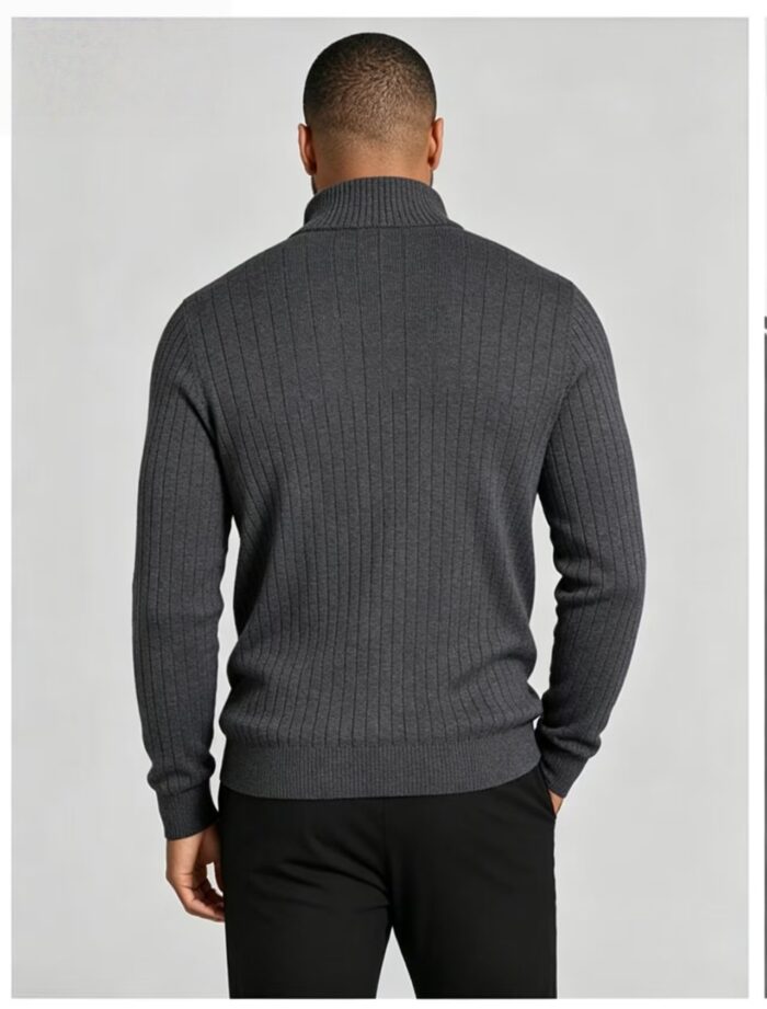 Men's Vertical Rib Quarter Zip Knit Sweater - Image 7