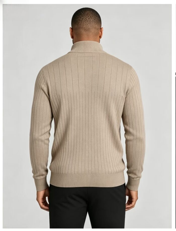 Men's Vertical Rib Quarter Zip Knit Sweater - Image 11
