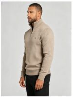 Men's Vertical Rib Quarter Zip Knit Sweater - Image 12