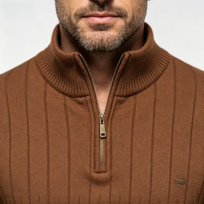 Men's Vertical Rib Quarter Zip Knit Sweater - Image 3
