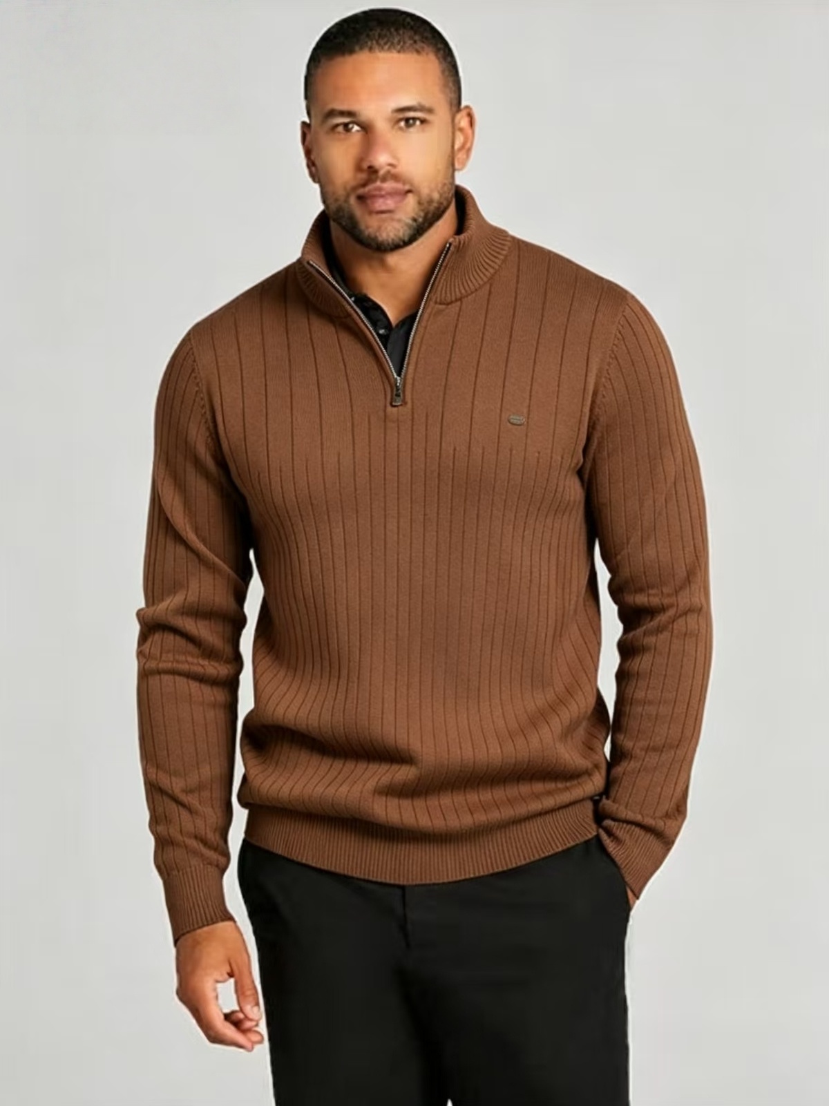 微信图片_20260613195303_2504_4 Men's Vertical Rib Quarter Zip Knit Sweater - Image 1