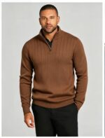 Men's Vertical Rib Quarter Zip Knit Sweater - Image 2