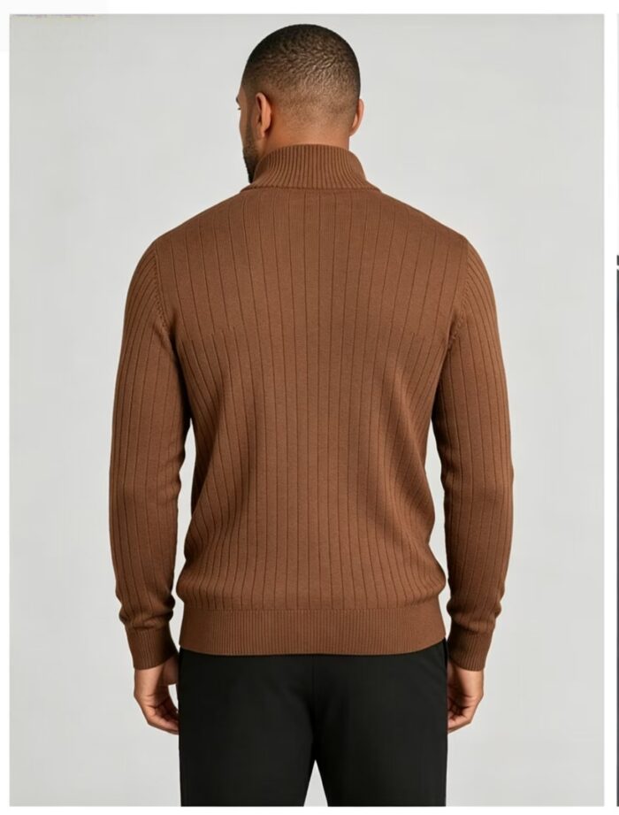 Men's Vertical Rib Quarter Zip Knit Sweater - Image 4