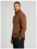 Men's Vertical Rib Quarter Zip Knit Sweater - Image 5