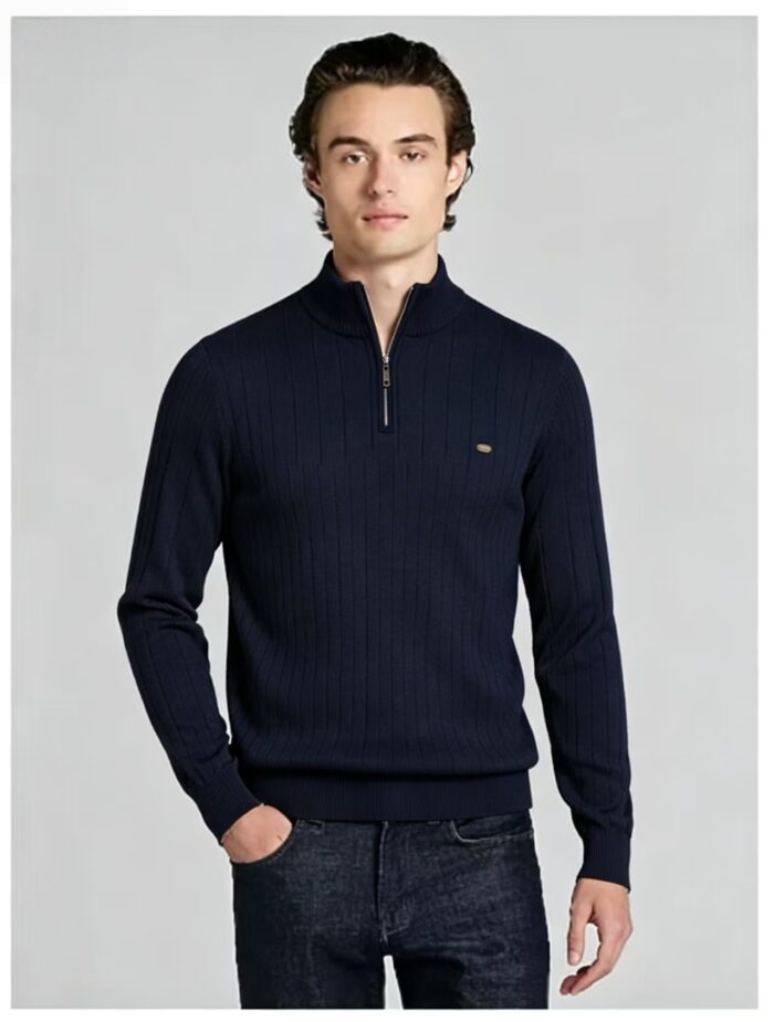 Men's Vertical Rib Quarter Zip Knit Sweater - Image 14