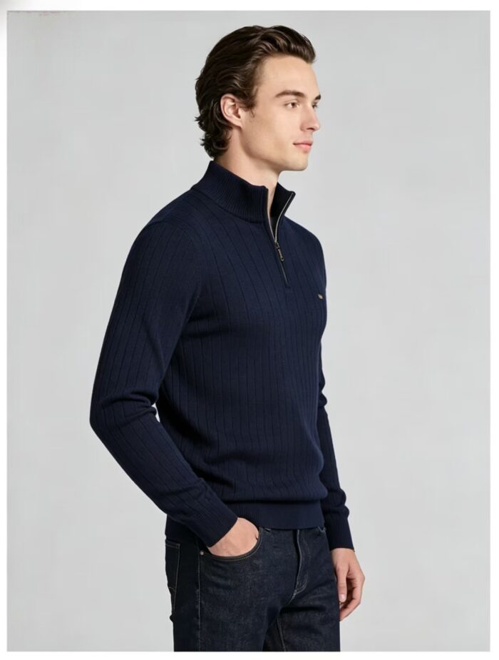 Men's Vertical Rib Quarter Zip Knit Sweater - Image 16