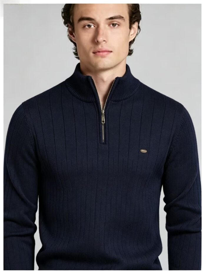 Men's Vertical Rib Quarter Zip Knit Sweater - Image 17