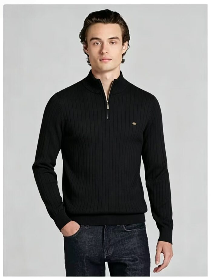 Men's Vertical Rib Quarter Zip Knit Sweater - Image 18