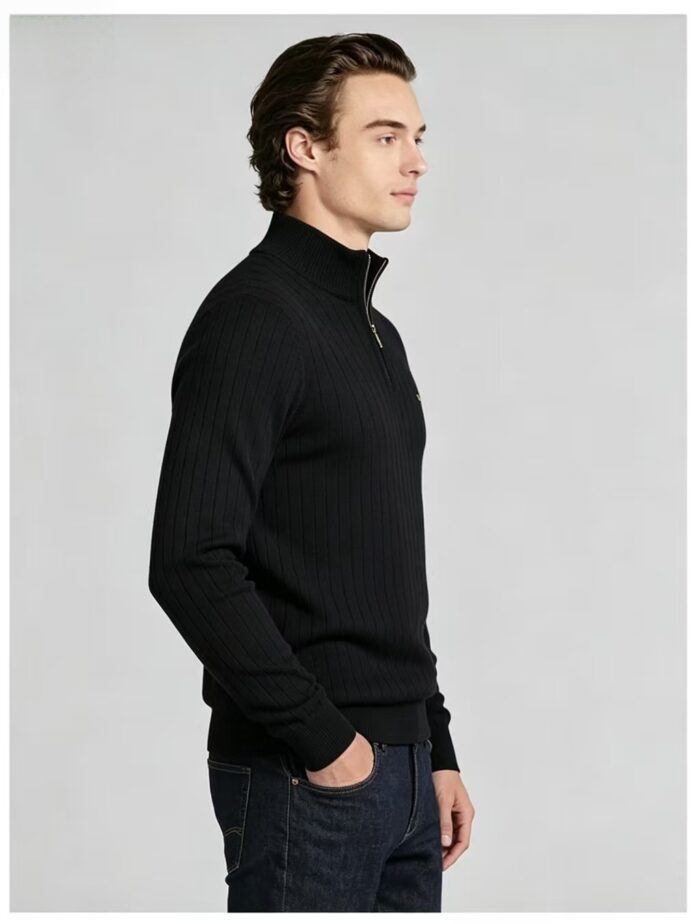 Men's Vertical Rib Quarter Zip Knit Sweater - Image 21