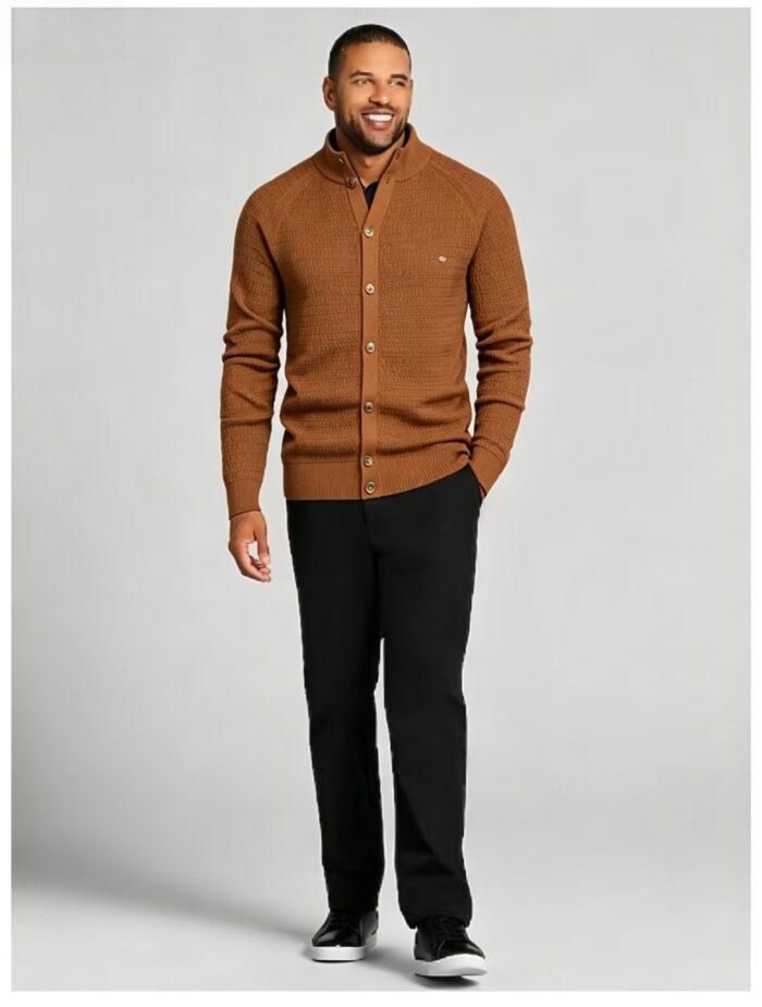 Men's Waffle Knit Stand Collar Cardigan - Image 6