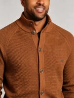 Men's Waffle Knit Stand Collar Cardigan - Image 8