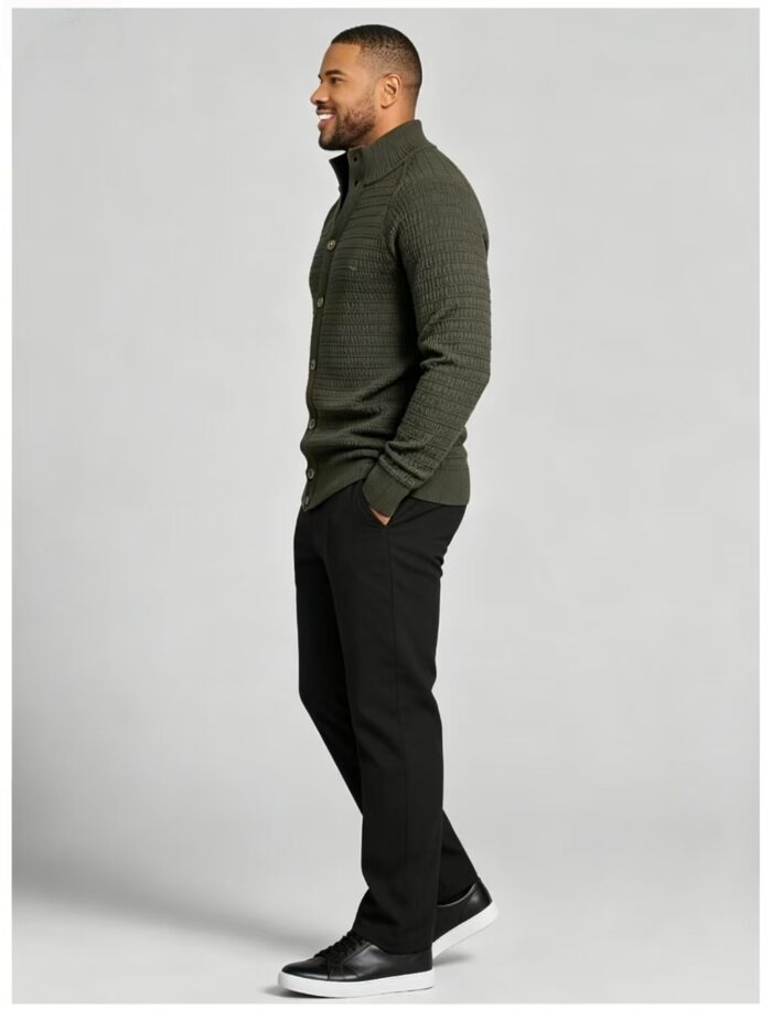 Men's Waffle Knit Stand Collar Cardigan - Image 11