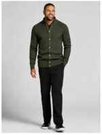 Men's Waffle Knit Stand Collar Cardigan - Image 12