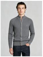 Men's Waffle Knit Stand Collar Cardigan - Image 14