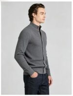 Men's Waffle Knit Stand Collar Cardigan - Image 15