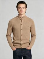 Men's Waffle Knit Stand Collar Cardigan