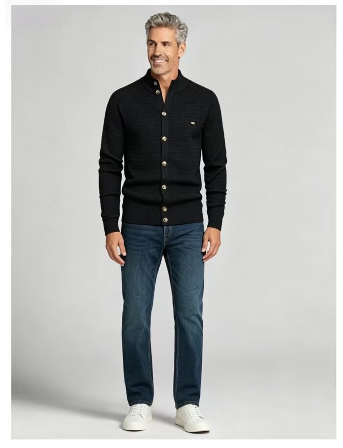 Men's Waffle Knit Stand Collar Cardigan - Image 18