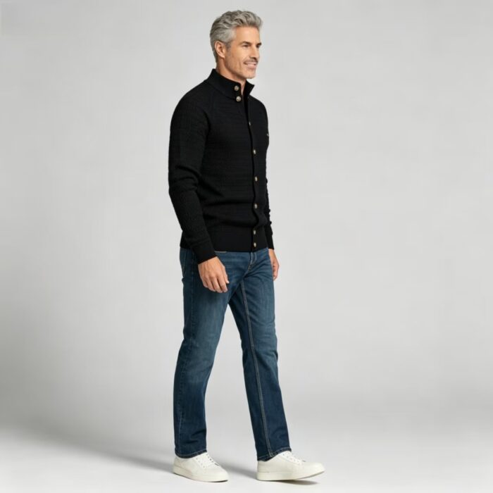 Men's Waffle Knit Stand Collar Cardigan - Image 19
