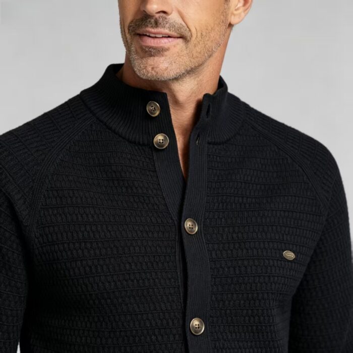 Men's Waffle Knit Stand Collar Cardigan - Image 20