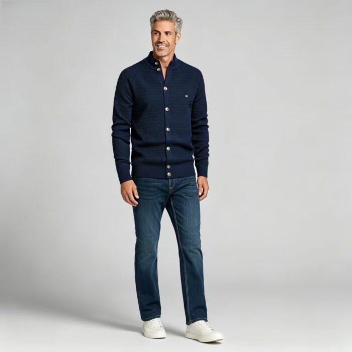 Men's Waffle Knit Stand Collar Cardigan - Image 22