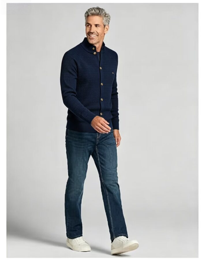 Men's Waffle Knit Stand Collar Cardigan - Image 23