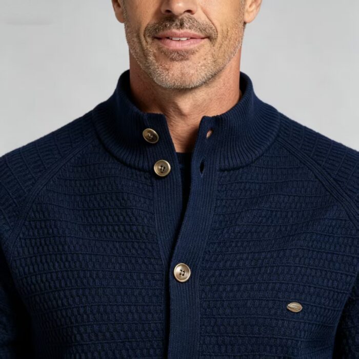 Men's Waffle Knit Stand Collar Cardigan - Image 24