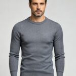 Men's Slim Fit Solid Fine Rib Crew Neck Knit Sweater Soft Lightweight Business Casual Spring Fall Layering Pullover
