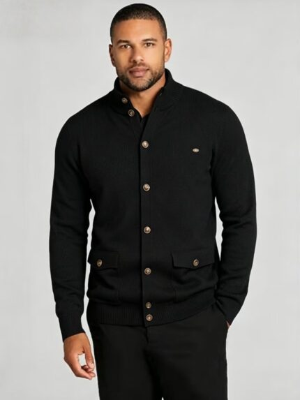 Men's Stand Collar Pocket Knit Cardigan