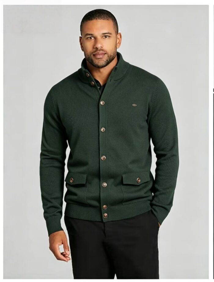 Men's Stand Collar Pocket Knit Cardigan - Image 17