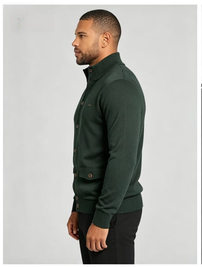 Men's Stand Collar Pocket Knit Cardigan - Image 16